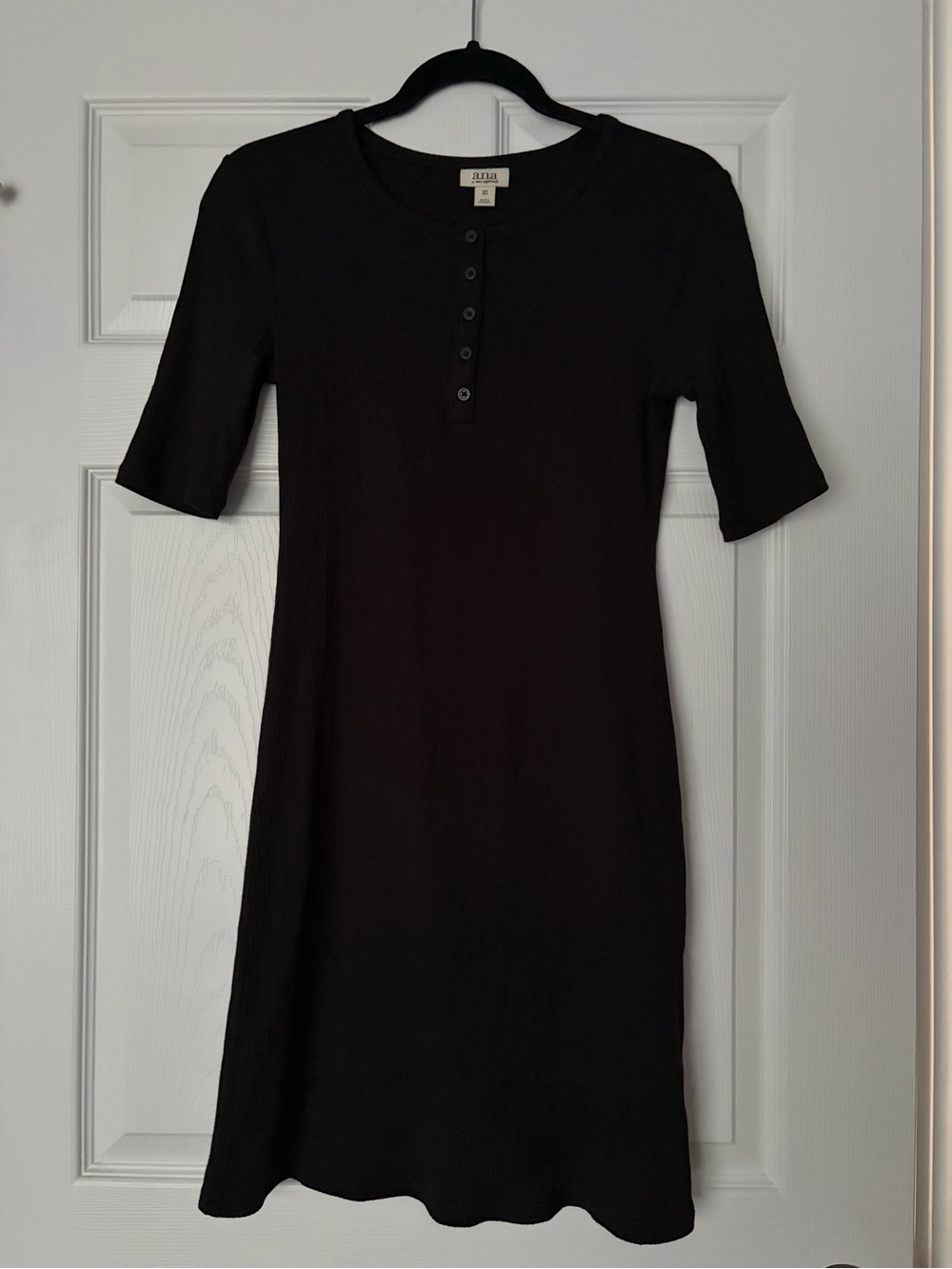 Black Ribbed Henley Stretch Dress